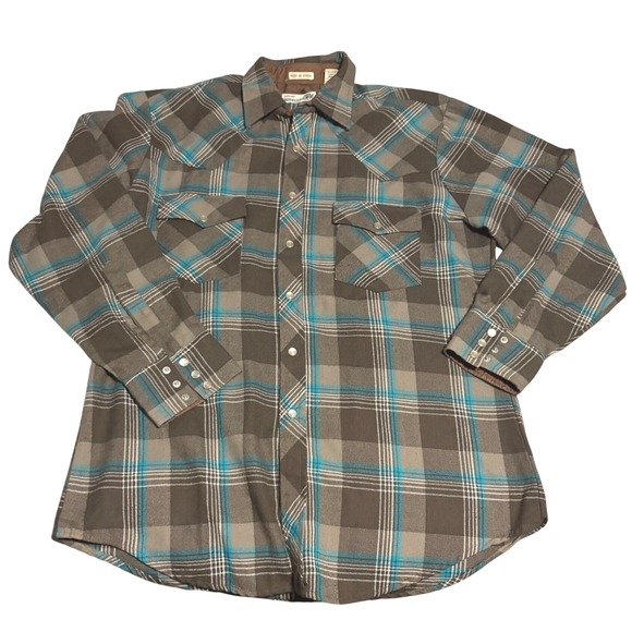 Roebucks Other - Vintage Roebucks Western Shirt Lined Mens L Plaid Pearl Snap Cowboy Workwear